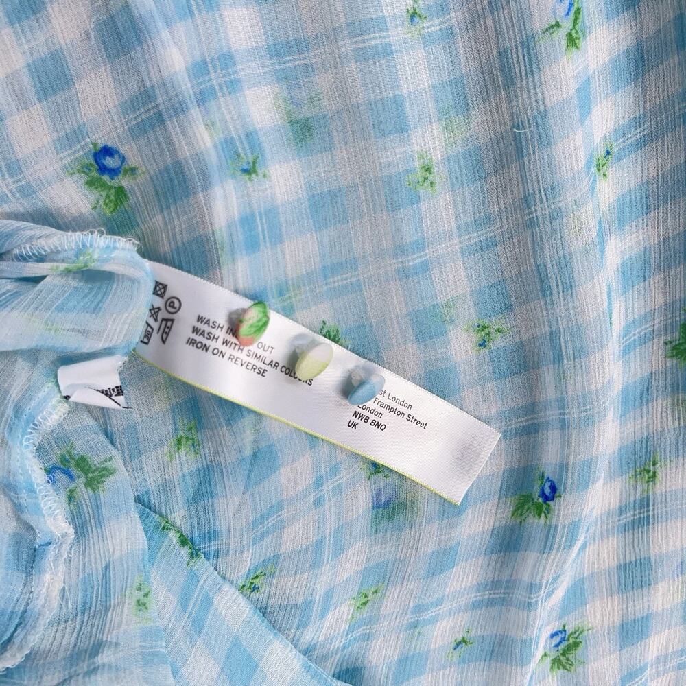 Ghost London Bella Blouse Medium Gingham Botanical Semi Sheer Crepe Picnic-core - Picture 8 of 13